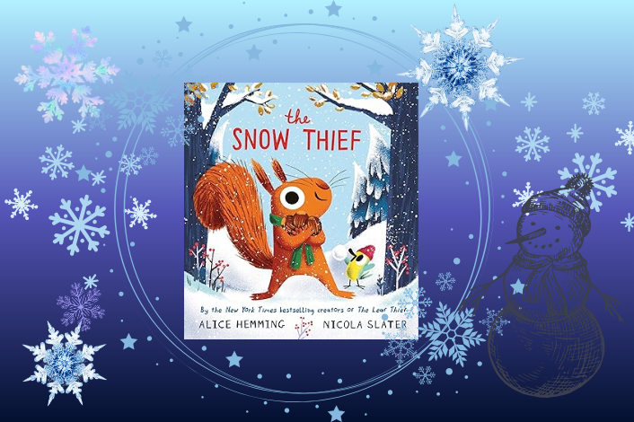 Picture of The Snow Thief book cover featuring a squirrel in the wintery woods