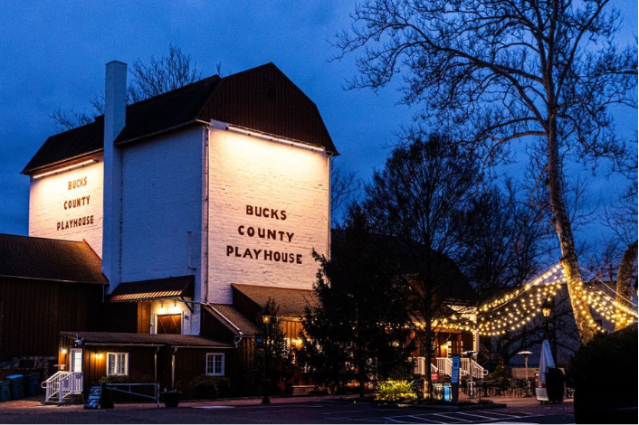 Nighttime image for Bucks County Playhouse Building with lights