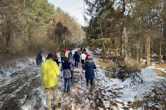 People walking trail in winter