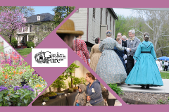 Advertisement showing flowers and patrons at the festival