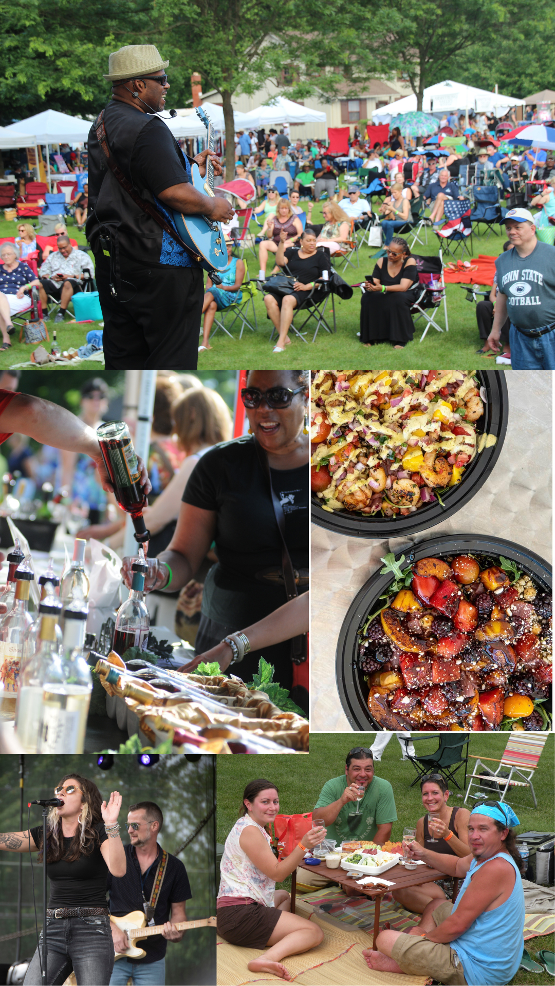 Proudly PA Montage of Images people eating, entertainers, wine tasting and hanging out with friends