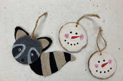 raccoon and snowman ornaments